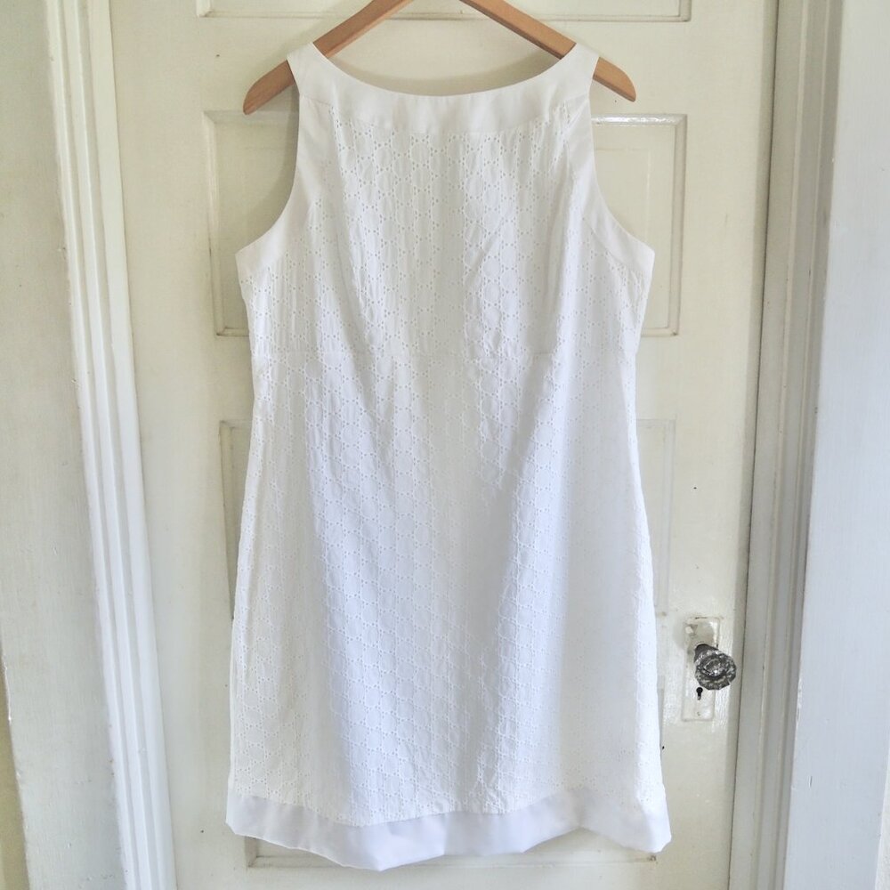 AGB White Cotton Eyelet Dress Satin Trim 14